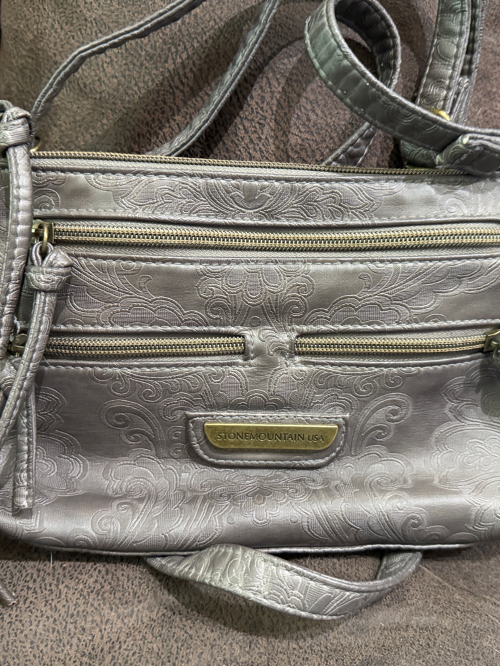 Silver Embossed Crossbody Bag